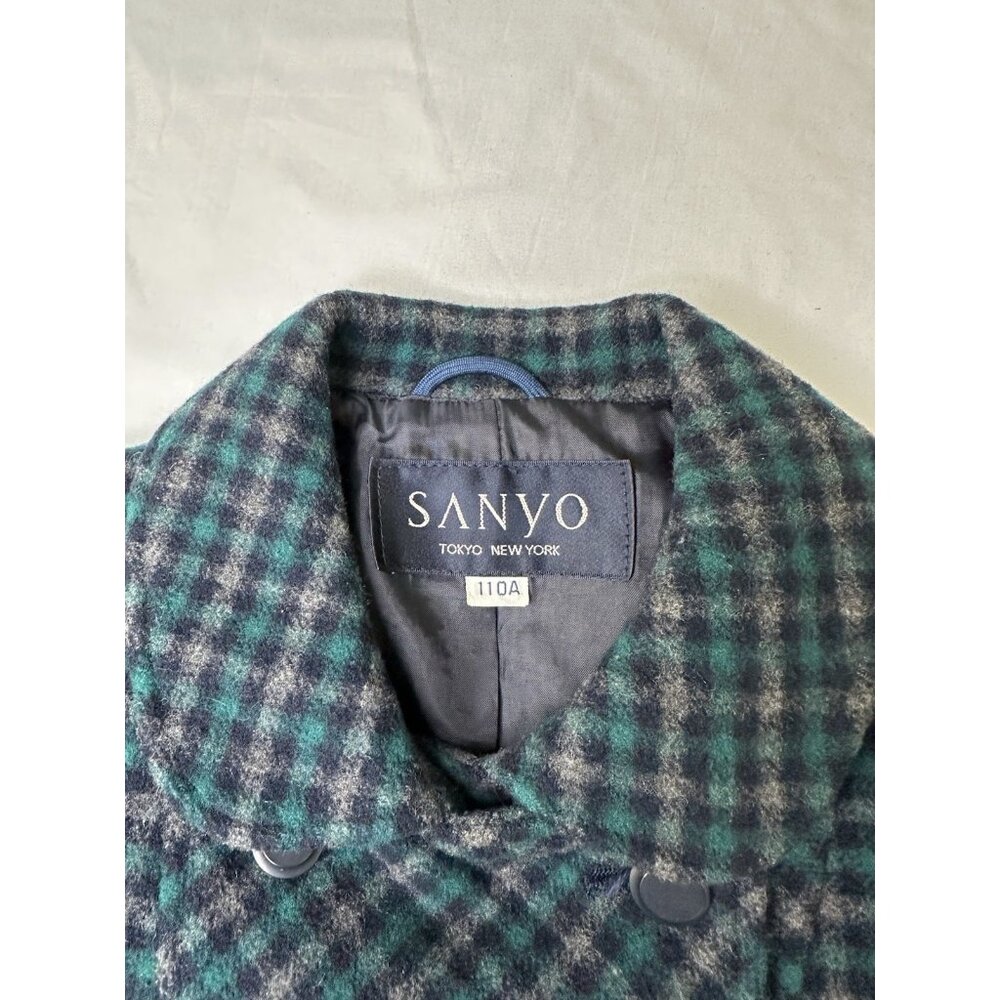 SANYO Tokyo Girl Wool Plaid Coat Size 4 Green Double Breasted Japan - Picture 4 of 11